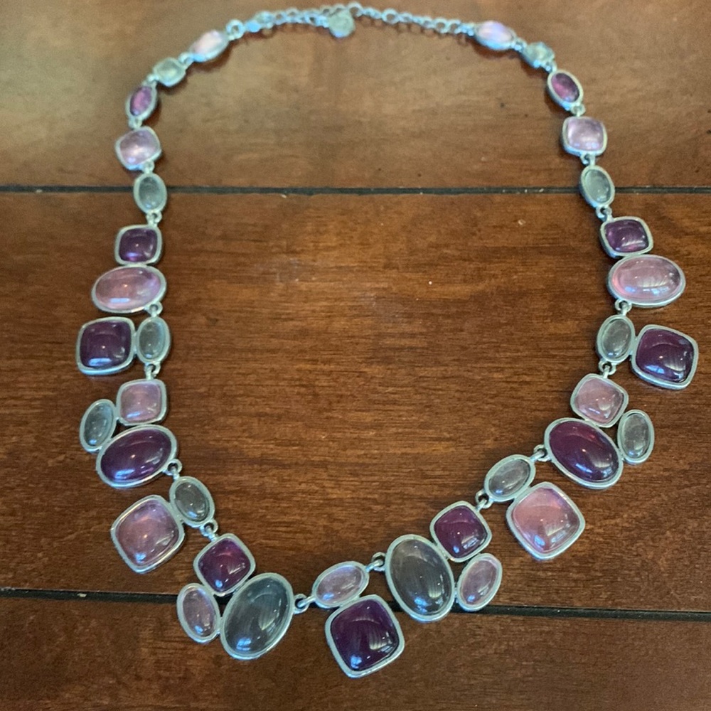 Pink, purple, silver necklace & earring set